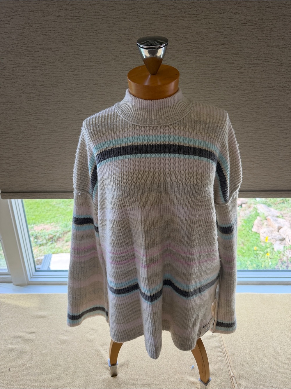 Free People Cream Turtleneck Sweater with Pastel Stripes